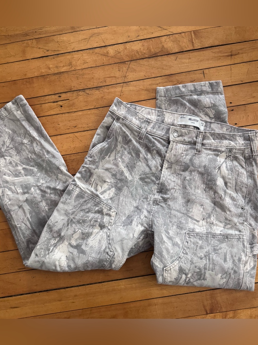 Hollister Baggy Carpenter Pants Mens 31x30 Gray Double Knee Camo Utility Pants